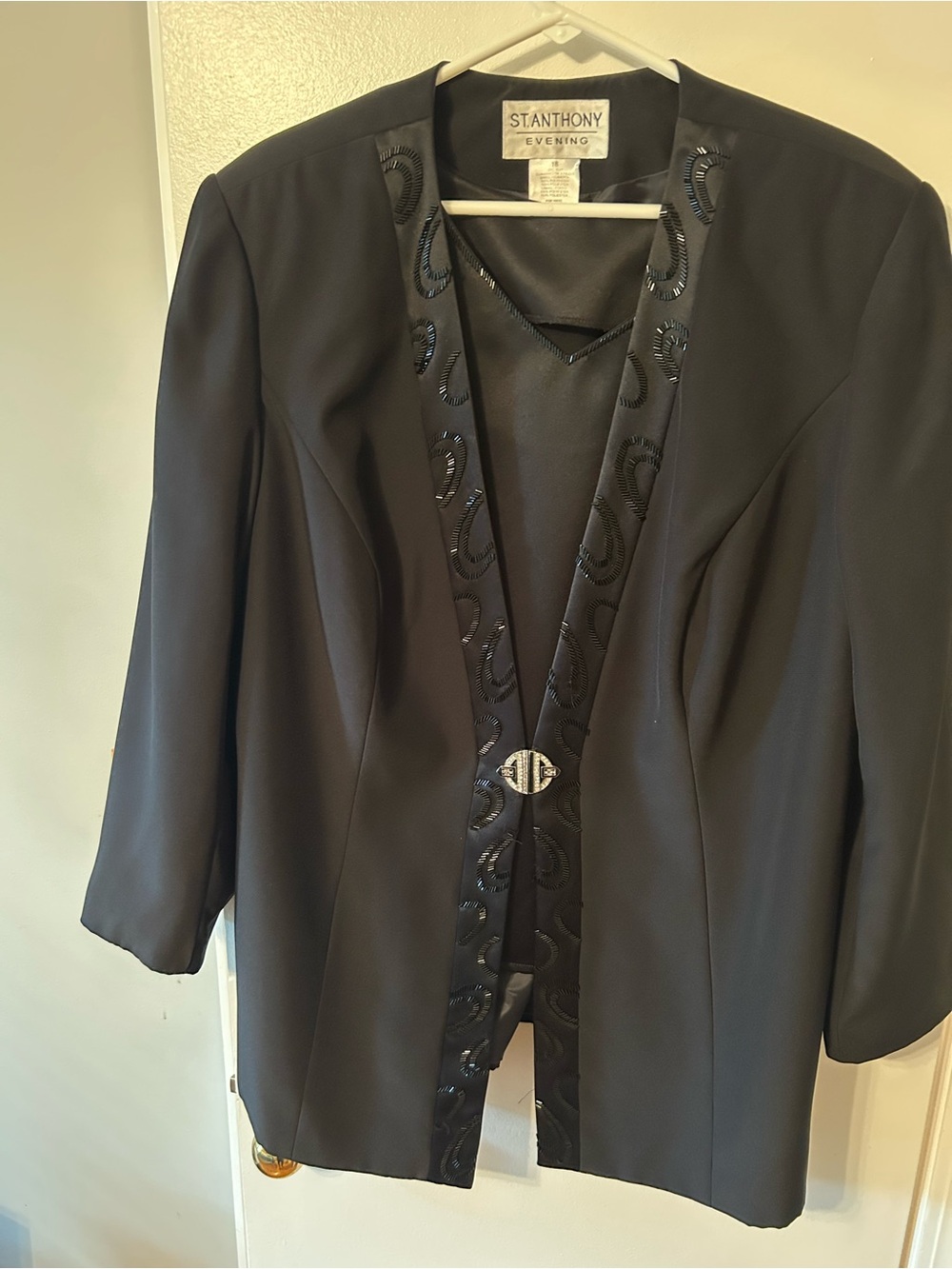 St. Anthony Evening Black Beaded Open-Front Blazer